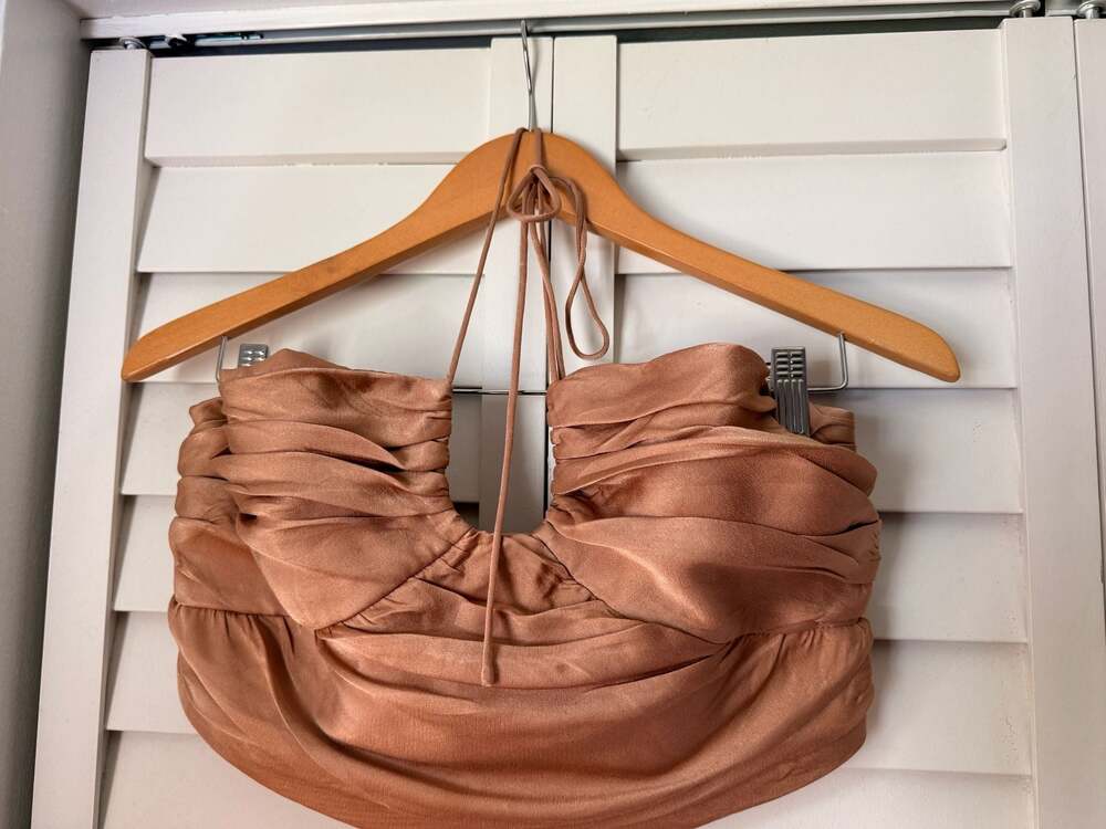 Zara Ruched Satin Halter Crop Top Size XL